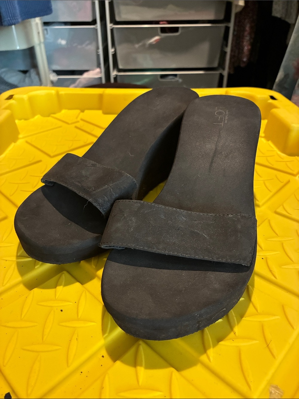 LOFT Black Slide Wedge Mules